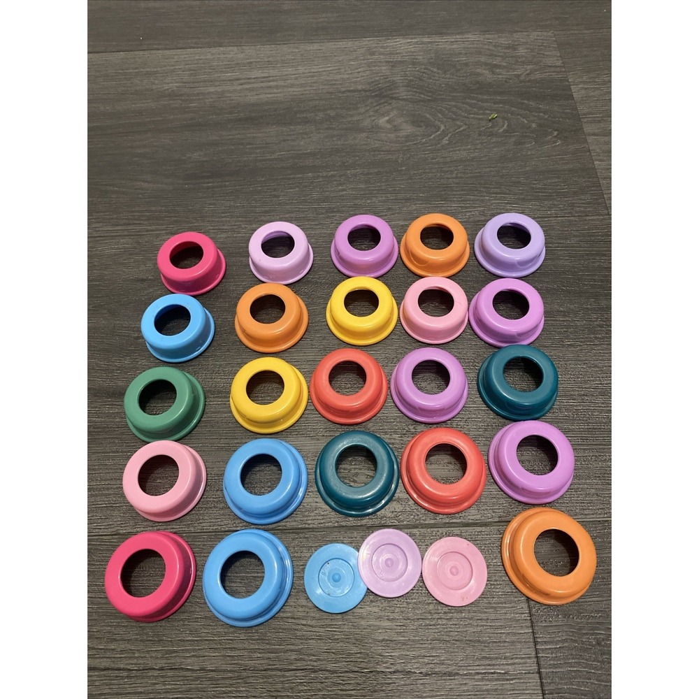 Vintage Colorful Baby Bottle Replacement Parts Caps, Bottle Rings, Seals